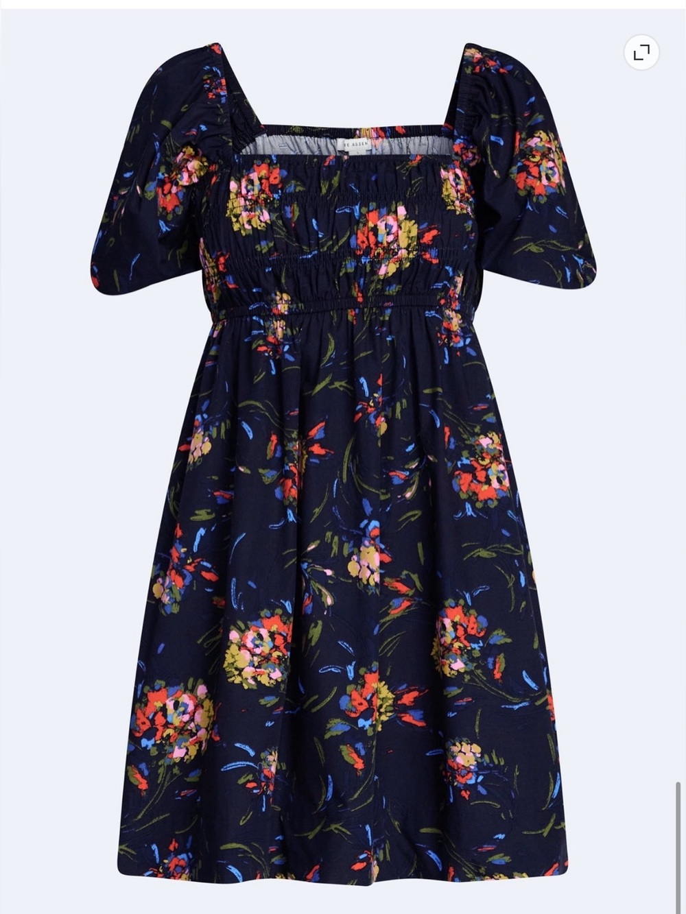 Navy Floral Smocked Square-Neck Dress - Picture 4 of 5